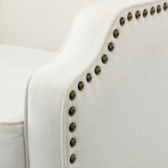 Armchair, Ivory Polyester Upholstery with Walnut Finish Legs