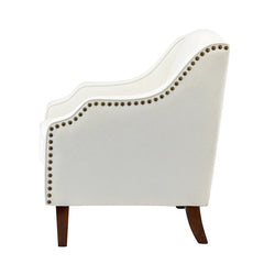 Armchair, Ivory Polyester Upholstery with Walnut Finish Legs