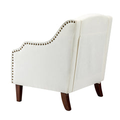 Armchair, Ivory Polyester Upholstery with Walnut Finish Legs