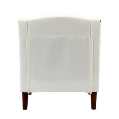 Armchair, Ivory Polyester Upholstery with Walnut Finish Legs
