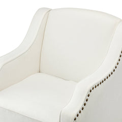 Armchair, Ivory Polyester Upholstery with Walnut Finish Legs
