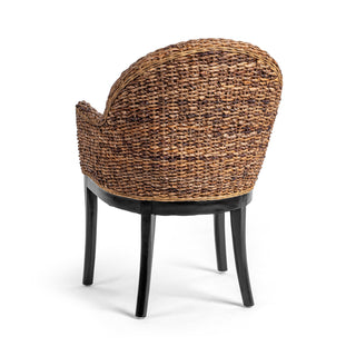 Armchair, Mahogany Frame, Rattan Back, Polyester Seat, Black and Natural