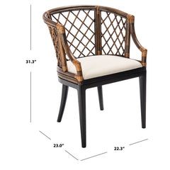 Armchair, Natural Wash Rattan, Black Solid Wood Legs, White Cotton Cushion