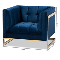 Armchair, Navy Blue Velvet with Tufted Metal Frame