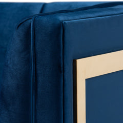Armchair, Navy Blue Velvet with Tufted Metal Frame