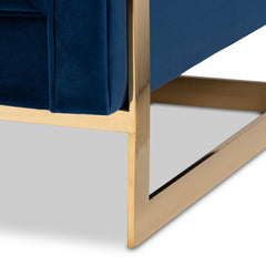 Armchair, Navy Blue Velvet with Tufted Metal Frame