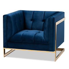 Armchair, Navy Blue Velvet with Tufted Metal Frame