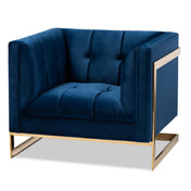 Armchair, Navy Blue Velvet with Tufted Metal Frame