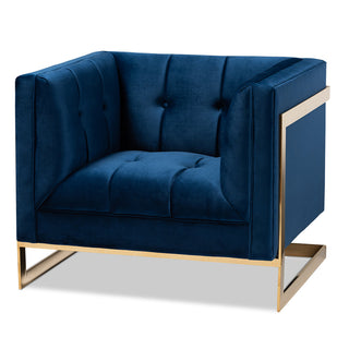 Armchair, Navy Blue Velvet with Tufted Metal Frame