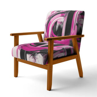 Armchair, Pink and Black Velvet with Brown Solid Wood Legs