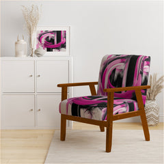 Armchair, Pink and Black Velvet with Brown Solid Wood Legs