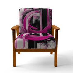 Armchair, Pink and Black Velvet with Brown Solid Wood Legs