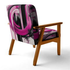 Armchair, Pink and Black Velvet with Brown Solid Wood Legs