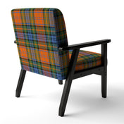 Armchair, Plaid Velvet, Orange Blue Yellow, Solid Wood Frame, Black Legs