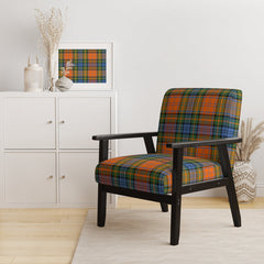 Armchair, Plaid Velvet, Orange Blue Yellow, Solid Wood Frame, Black Legs