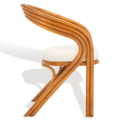 Armchair, Rattan Frame, Round Arms, White Linen Seat