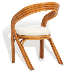 Armchair, Rattan Frame, Round Arms, White Linen Seat