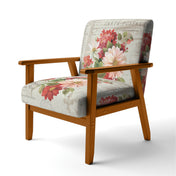 Armchair, Red Floral Velvet, Brown Square Arms