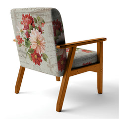 Armchair, Red Floral Velvet, Brown Square Arms