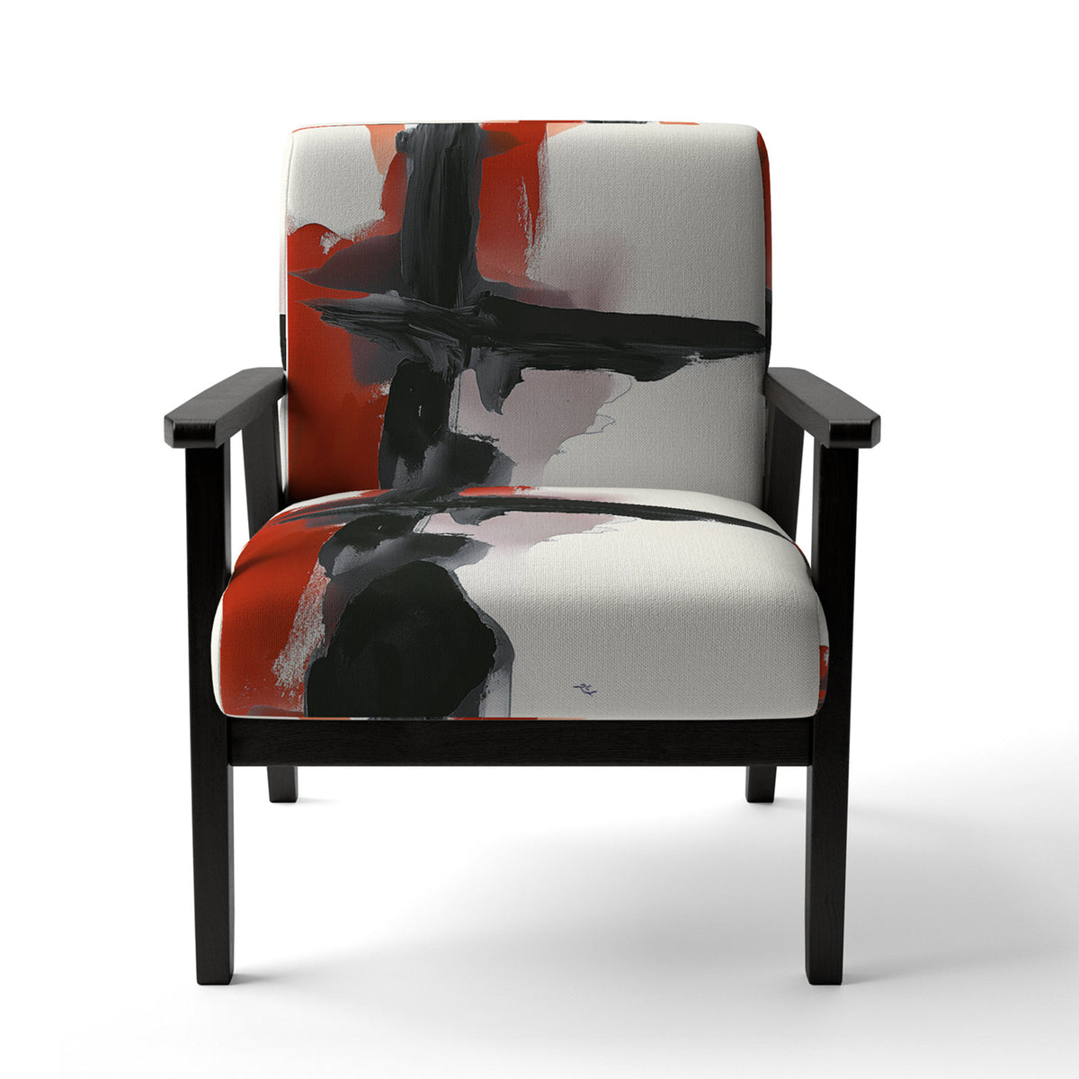 Armchair, Red Velvet, Black Square Arms
