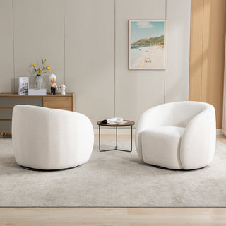 Armchair, Set of 2, White Teddy Fabric, Black Metal Legs