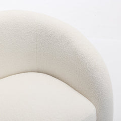 Armchair, Set of 2, White Teddy Fabric, Black Metal Legs