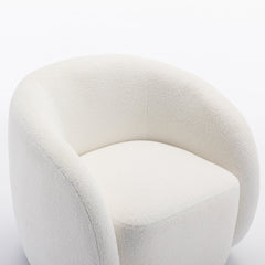 Armchair, Set of 2, White Teddy Fabric, Black Metal Legs