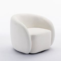 Armchair, Set of 2, White Teddy Fabric, Black Metal Legs