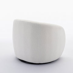 Armchair, Set of 2, White Teddy Fabric, Black Metal Legs