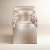 Armchair, Solid Back, Cotton Upholstery, Classic Gingham Tan