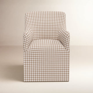 Armchair, Solid Back, Cotton Upholstery, Classic Gingham Tan