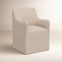 Armchair, Solid Back, Cotton Upholstery, Classic Gingham Tan