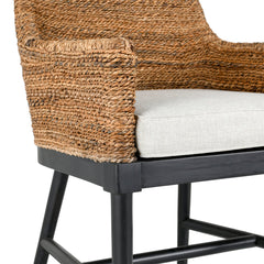 Armchair, Solid Mahogany with Wicker Rattan and Black Metal Legs