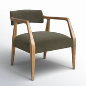 Armchair, Solid Oak Frame, Loden Velvet with Distressed Oak Legs