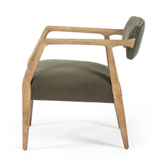 Armchair, Solid Oak Frame, Loden Velvet with Distressed Oak Legs