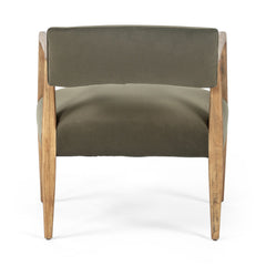 Armchair, Solid Oak Frame, Loden Velvet with Distressed Oak Legs