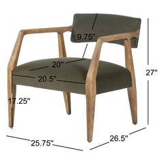 Armchair, Solid Oak Frame, Loden Velvet with Distressed Oak Legs