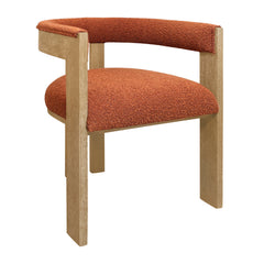 Armchair, Solid Rubberwood, Orange Boucle with Brown Legs