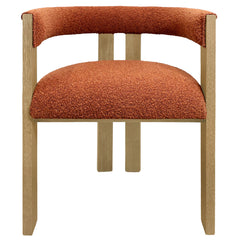 Armchair, Solid Rubberwood, Orange Boucle with Brown Legs