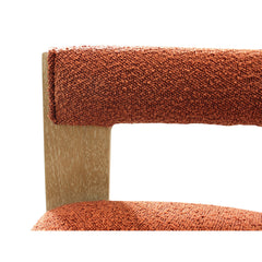 Armchair, Solid Rubberwood, Orange Boucle with Brown Legs