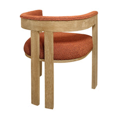 Armchair, Solid Rubberwood, Orange Boucle with Brown Legs