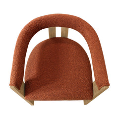 Armchair, Solid Rubberwood, Orange Boucle with Brown Legs