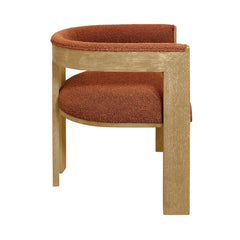 Armchair, Solid Rubberwood, Orange Boucle with Brown Legs