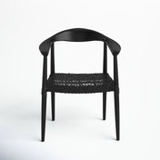 Armchair, Solid Teak Frame, Black Woven Seat