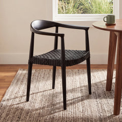 Armchair, Solid Teak Frame, Black Woven Seat