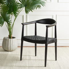 Armchair, Solid Teak Frame, Black Woven Seat