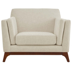 Armchair, Solid Wood Frame, Beige Polyester Blend Upholstery