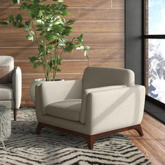 Armchair, Solid Wood Frame, Beige Polyester Blend Upholstery
