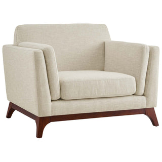 Armchair, Solid Wood Frame, Beige Polyester Blend Upholstery