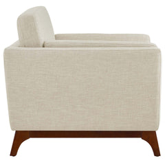 Armchair, Solid Wood Frame, Beige Polyester Blend Upholstery